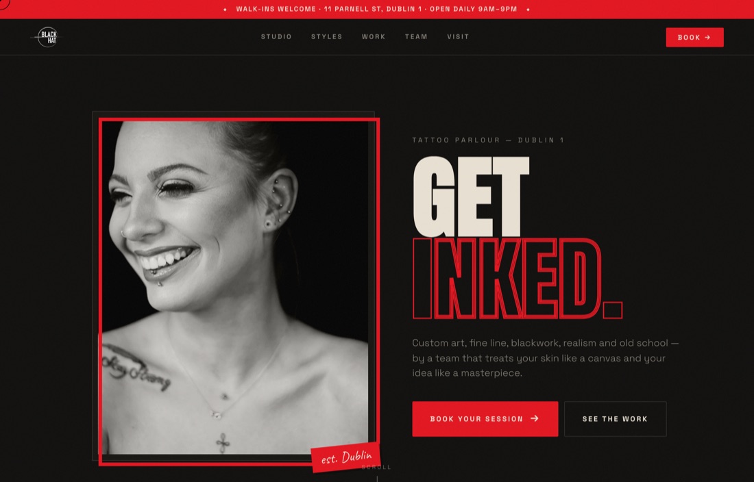 The Black Hat Tattoo website