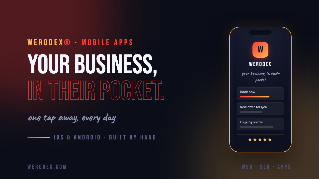 Custom mobile app design for a local business, built by WERODEX